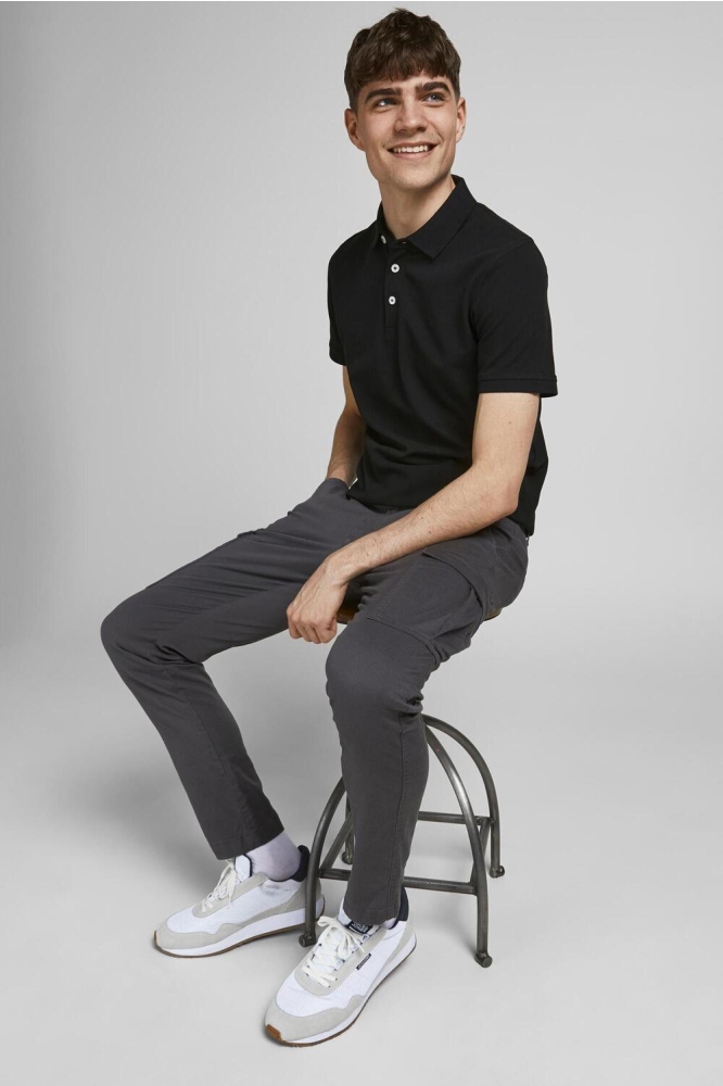 JJEPAULOS POLO SS NOOS 12136668 BLACK/TONAL/BLAC
